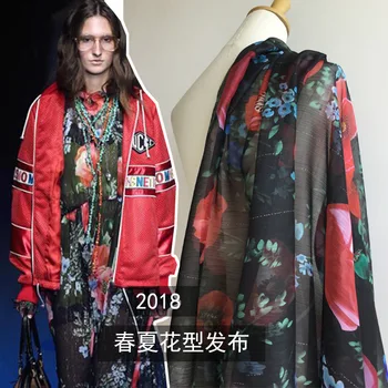 18 пролетта и лятото на нов Shunyu черни червени цветя, дигитален печат дамски дрехи за родители и деца, модерен работа с тъкани по поръчка