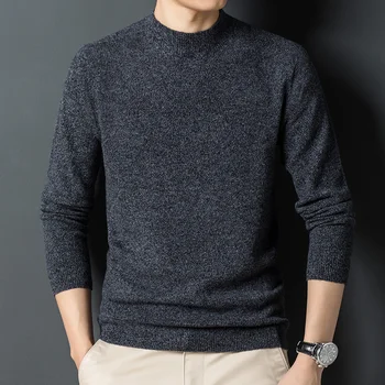 100% Мъжки чиста вълна, с наполовина висока яка, есенно-зимния интегриран корейски случайни пуловер, риза с тясна дъното