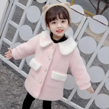 2020 ново зимно палто от изкуствена кожа за малки момичета, модни детски кашмир дрехи за момичета, детски дрехи