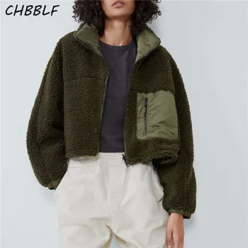 CHBBLF дамски елегантни сака от вълна от овце с яка багажник, преден джоб с цип, дрехи и от двете страни, обикновена палта, дамски връхни дрехи, луксозни върховете BGB9752