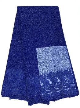 Гореща разпродажба красива кралска синя гипюровая африканска шнуровая лейси плат с мъниста полиестерна мрежа бродерия, дантела за парти сватбена рокля
