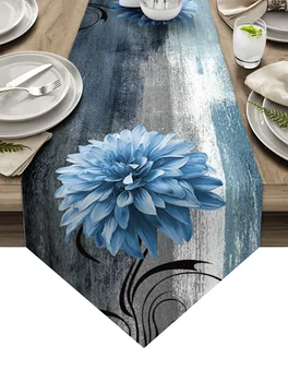 Далия Живопис С Маслени Бои Абстрактна Шарка Растение Цвете Синьо Настолна Пътека Сватбена Украса Покривка На Къщата Кухня-Трапезария Салфетка
