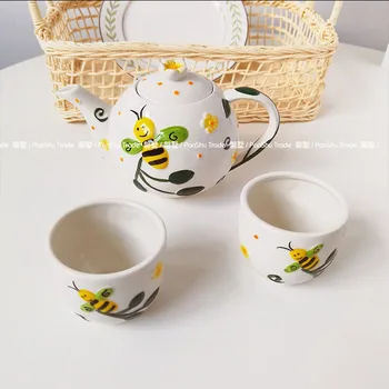 Японски Хэфэн прекрасен семеен цвете чайник, кана за кафе нова идея малка пчела керамични чай чайник, определени чаени чаши